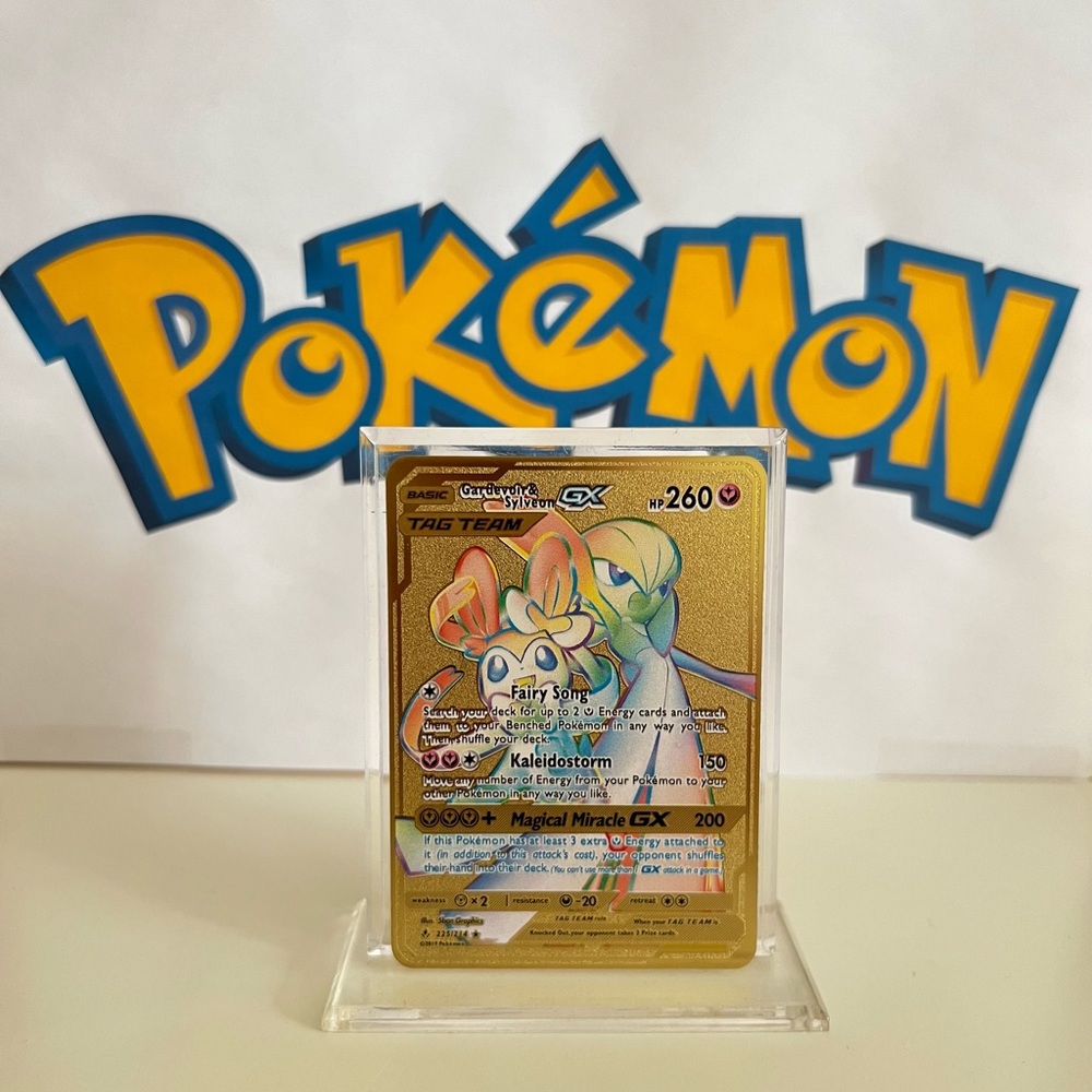 Pokemon Unbroken Bonds Gardevoir & Sylveon GX  225/214 Metal Gold Card Rare